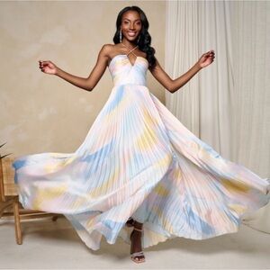 ML Monique Lhuillier Satin Satin Charmeuse Pleated Floor Length Gown Size 10